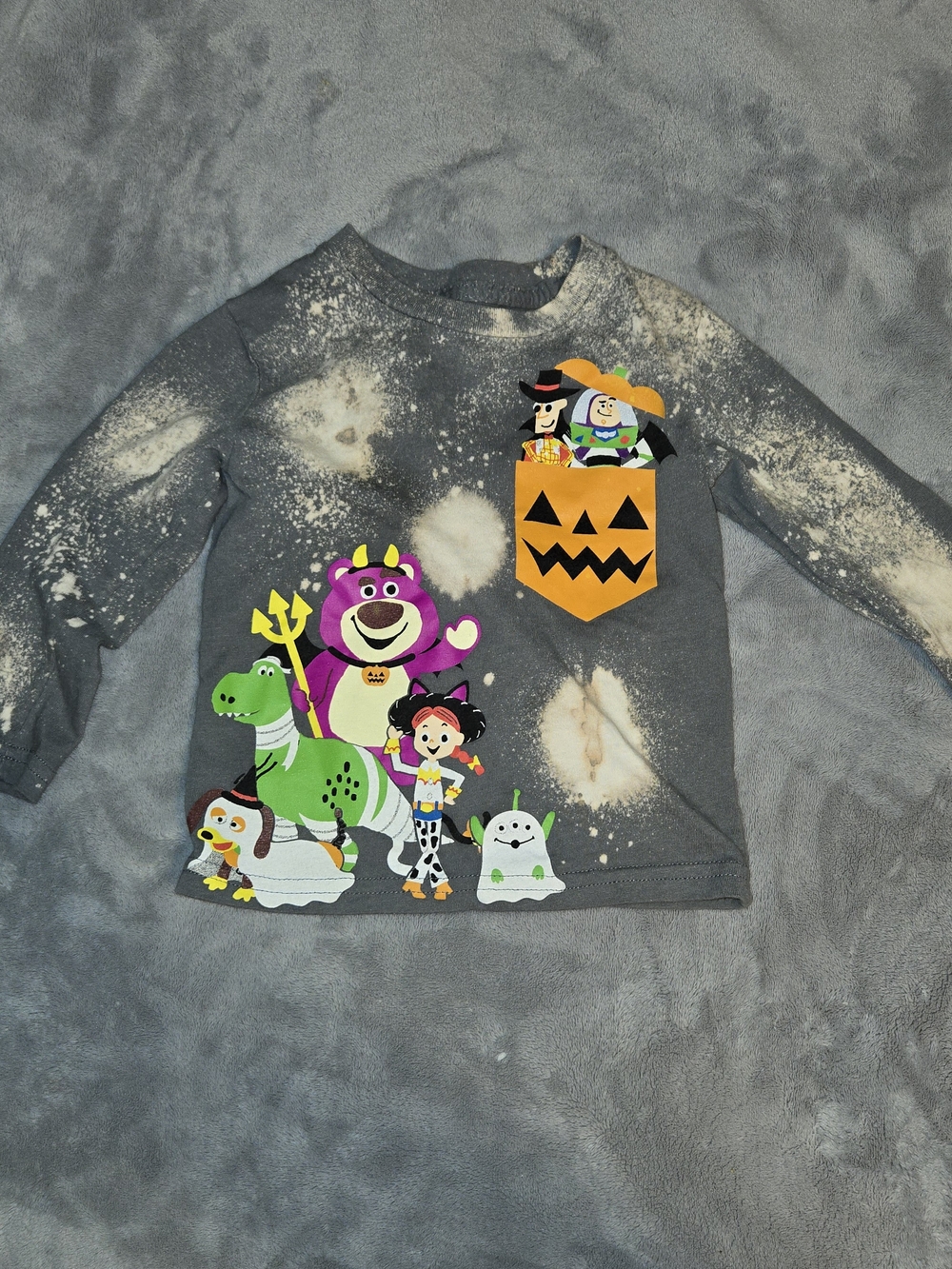 Disney Gray Halloween Toy Story Characters with Orange Pocket Shirt SZ 2T
